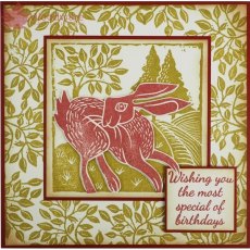 Woodware Clear Singles Stamp  Lino Cut - Hare in the Fields