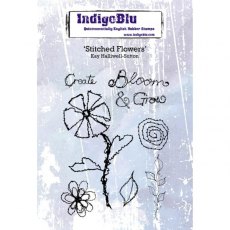 Indigoblu Stitched Flowers A6 Red Rubber Stamp by Kay Halliwell-Sutton