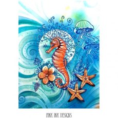Pink Ink Designs Clear A5 Stamp - Seahorse Swirls