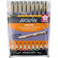 Sakura Set of 9 Pigma Marker Pens with Brush Tip