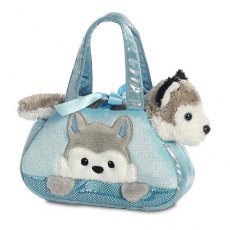 Aurora World 8" Fancy Pals Soft Toy Husky Dog Puppy In Handbag