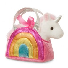 Aurora World 8" Fancy Pals Soft Toy Unicorn In Rainbow Pink Handbag