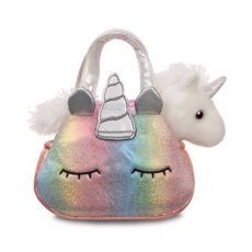 Aurora World 8" Fancy Pals Soft Toy Unicorn In Rainbow Glittery Handbag