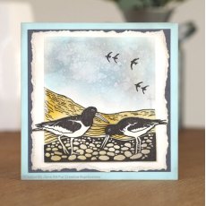 Woodware Lino Cut - Oyster Catchers 4 in x 6 in Clear Stamp