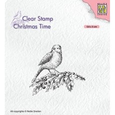 Nellie's Choice - Christmas Clear Stamp - Bird on Hollybranch CT032