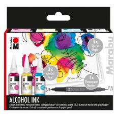 Marabu Alcohol Ink Set Flowers 3 x 20ml Colours + Papers & Permanent Marker Pen
