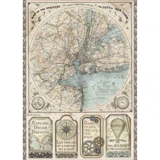 Stamperia A4 Rice Paper Sir Vagabond Map Of New York DFSA4515 – 5 for £9.99