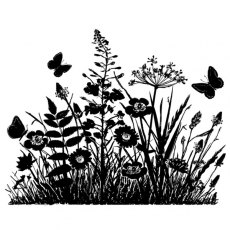 Crafty Individuals 'Wild Flowers & Butterflies Silhouette' Red Rubber Stamp CI-367