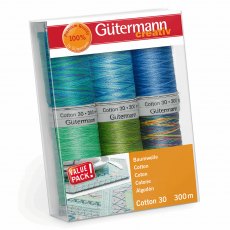 Gutermann Thread Set Variegated Blues & Greens Cotton No.30 6 x 300m 734022/3