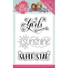 Yvonne Creations Sweet Girls Text Stamps Set - Girls, Sunshine, Super Star