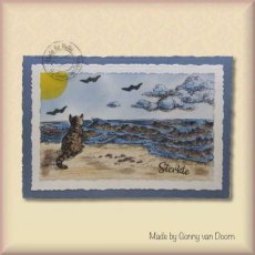 Nellies Choice Clearstamp - Idyllic Floral Scenes "Missing you" Cat by the Sea IFS042