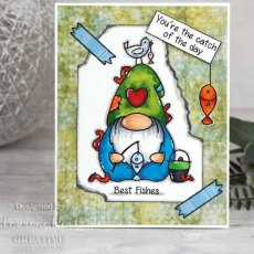 Woodware Clear Singles Fishing Gnome 4 in x 6 in Stamp