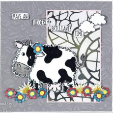 Woodware Clear Singles Fuzzie Friends Connie The Cow 4 in x 6 in Stamp