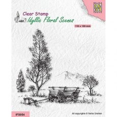 Nellie's Choice Clear Stamp - "Meadow with cart" IFS054