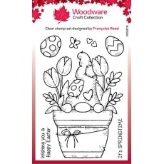 Woodware Clear Singles Flower Pot Gnome 4 in x 6 in Stamp
