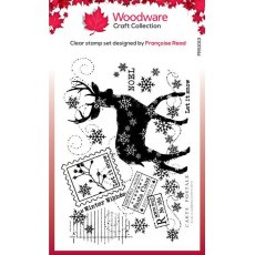 Woodware Clear Singles Winter Reindeer 4 in x 6 in Stamp Set