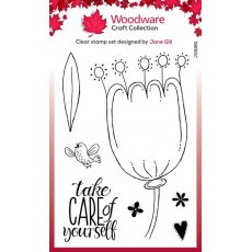 Woodware Clear Singles Petal Doodles Take Care 4 in x 6 in Stamp Set