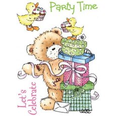 Crafters Companion Popcorn The Bear A6 Stamp - Party Time