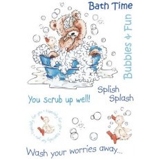 Crafters Companion Popcorn The Bear A6 Stamp - Bath Time