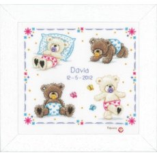 Vervaco First Steps Popcorn the Bear Birth Sampler Counted Cross Stitch Kit
