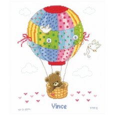 Vervaco Flying in a Hot Air Balloon Birth Sampler Counted Cross Stitch Kit