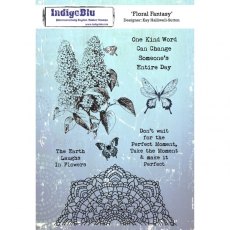 Indigoblu Floral Fantasy A5 Red Rubber Stamp - by Kay Halliwell-Sutton