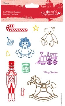 DoCrafts Papermania 5x7 Clear Rubber Stamps Festive Toy Box