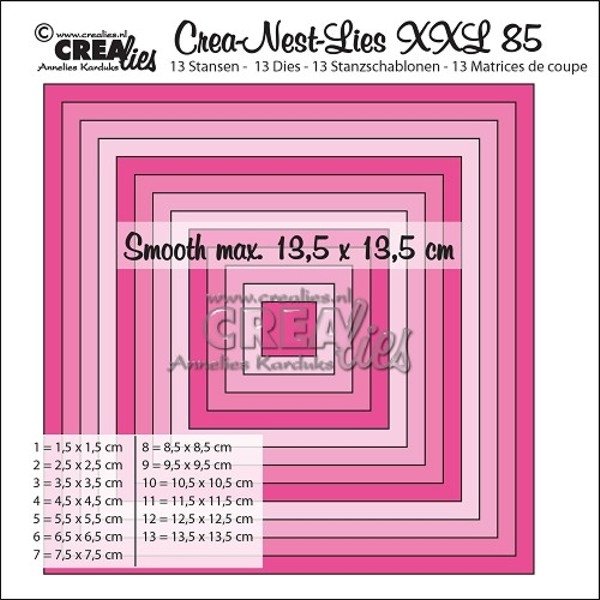 Crealies Crea-Nest-Lies XXL Dies no. 85 Smooth Squares Half cm CLNestXXL85