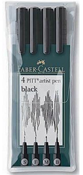 Faber Castell Faber Castell PITT Artist Pen Wallet of 4 Black (S F M & B)