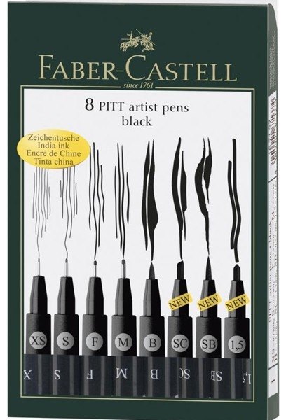 Faber Castell Faber Castell PITT Artist Pen Wallet of 8 Black
