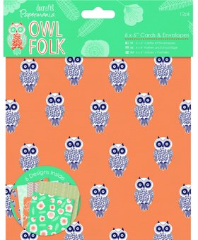 DoCrafts Papermania Owl Folk 6x6" Cards and Envelopes