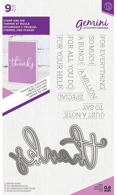 Crafter's Companion Gemini Fancy Font Stamp & Die - THANKS for Everything - BUY 2 GET 3RD FREE