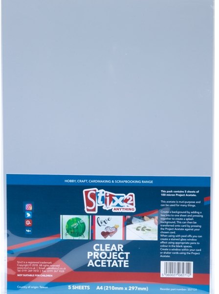 Stix2 Clear Project Acetate Sheets - 100 Micron thick - 210mm x 297mm (A4) £2 Off Any 4
