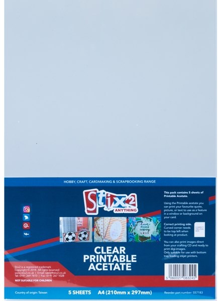 Stix2 Clear Printable Acetate Sheets (inkjet Printer) - 100 Micron thick - 210mm x 297mm (A4) £2 Off Any 4