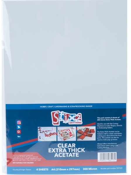 Stix2 Stix2 A4 Extra Thick Clear Acetate Sheets - 300 Micron thick - 210mm x 297mm (A4) £2 Off Any 4
