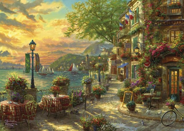 Gibsons Gibsons Thomas Kinkade French Riviera Cafe 1000 Piece Jigsaw Puzzle G6278