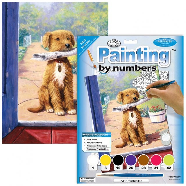Royal & Langnickel Royal & Langnickel Painting By Numbers The News Boy Puppy A4 Art Kit