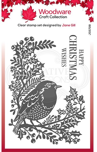 Woodware Woodware Clear Singles Lino Cut - Robin and Holly 4 in x 6 in Stamp