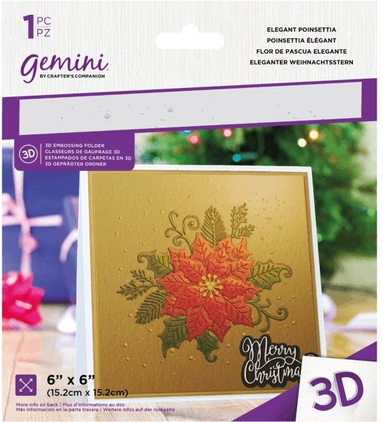 Crafter's Companion Gemini 6x6 3D Embossing Folder - Elegant Poinsettia