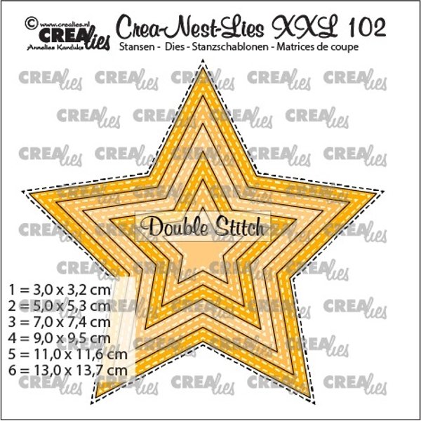 Crealies Crealies Crea-Nest-Lies XXL, No,102 - Star with double stitchline (6x) CLNestXXL102