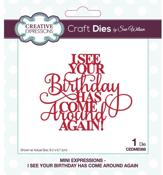 Creative Expressions Sue Wilson Mini Expressions I See Your Birthday Has Come Around Again Craft Die