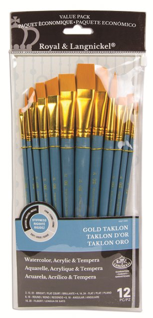 Royal & Langnickel Royal & Langnickel 12 Piece Gold Taklon Value Paint Brush Art Set