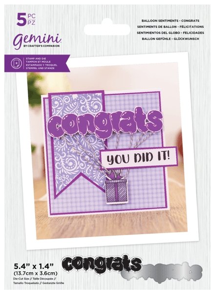 Crafter's Companion Gemini - Stamp & Die - Balloon Sentiments - Congrats