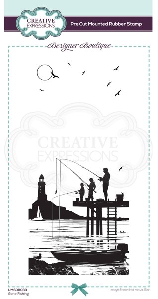 Creative Expressions Creative Expressions Designer Boutique Collection Gone Fishing DL Pre Cut Rubber Stamp