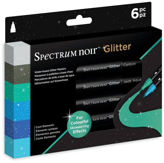 Crafter's Companion Spectrum Noir Glitter Marker-Cool Elements 6pc