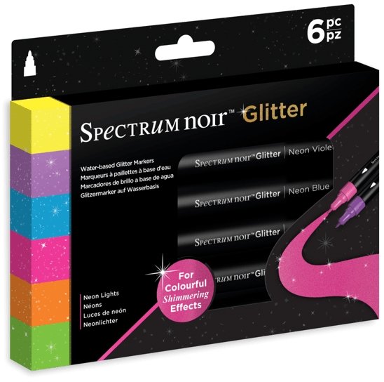 Crafter's Companion Spectrum Noir Glitter Marker-Neon Lights 6pc
