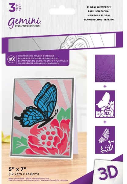 Crafter's Companion Gemini 3D Embossing Folder & Stencil - Floral Butterfly