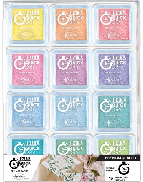 Aladine Izink Quick Dry Pigment Medium Ink Pad Pastels Set of 12