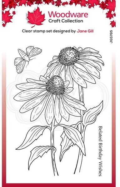 Woodware Woodware Clear Singles Echinacea and Moth 4 in x 6 in Stamp