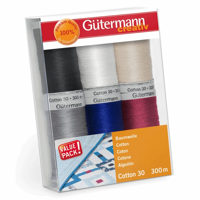 Gutermann Gutermann Creativ Sewing Thread Set Basic Shades Cotton No.30 6 x 300m 734022/1